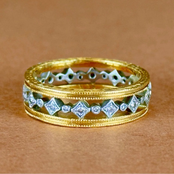 Cathy Waterman | 22K Gold & Platinum Diamond Geometric Band | Size 7 - Picture 2 of 9